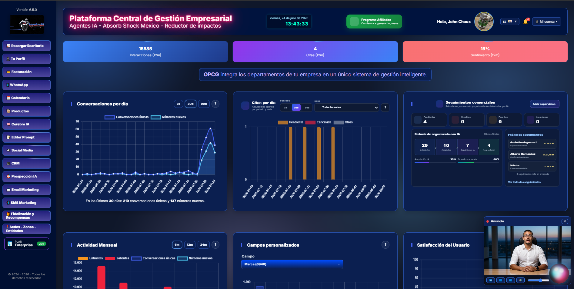 Dashboard real de la plataforma Neuro